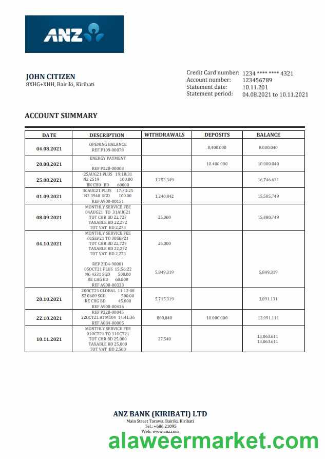 Kiribati ANZ bank statement
